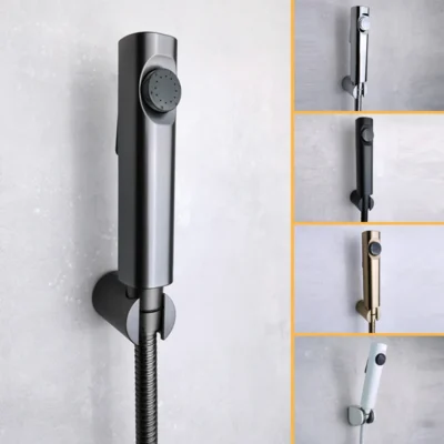 Bidet Sprayer Set - Toilet Shattaf Shower with Cold Water Tap, Round SS PVC Hose & ABS Holder | Gold, Chrome, Black, Grey Bathroom Fixture